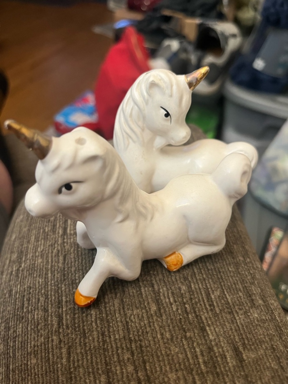Ceramic White Unicorn Salt and Pepper Shakers with Gold Accents